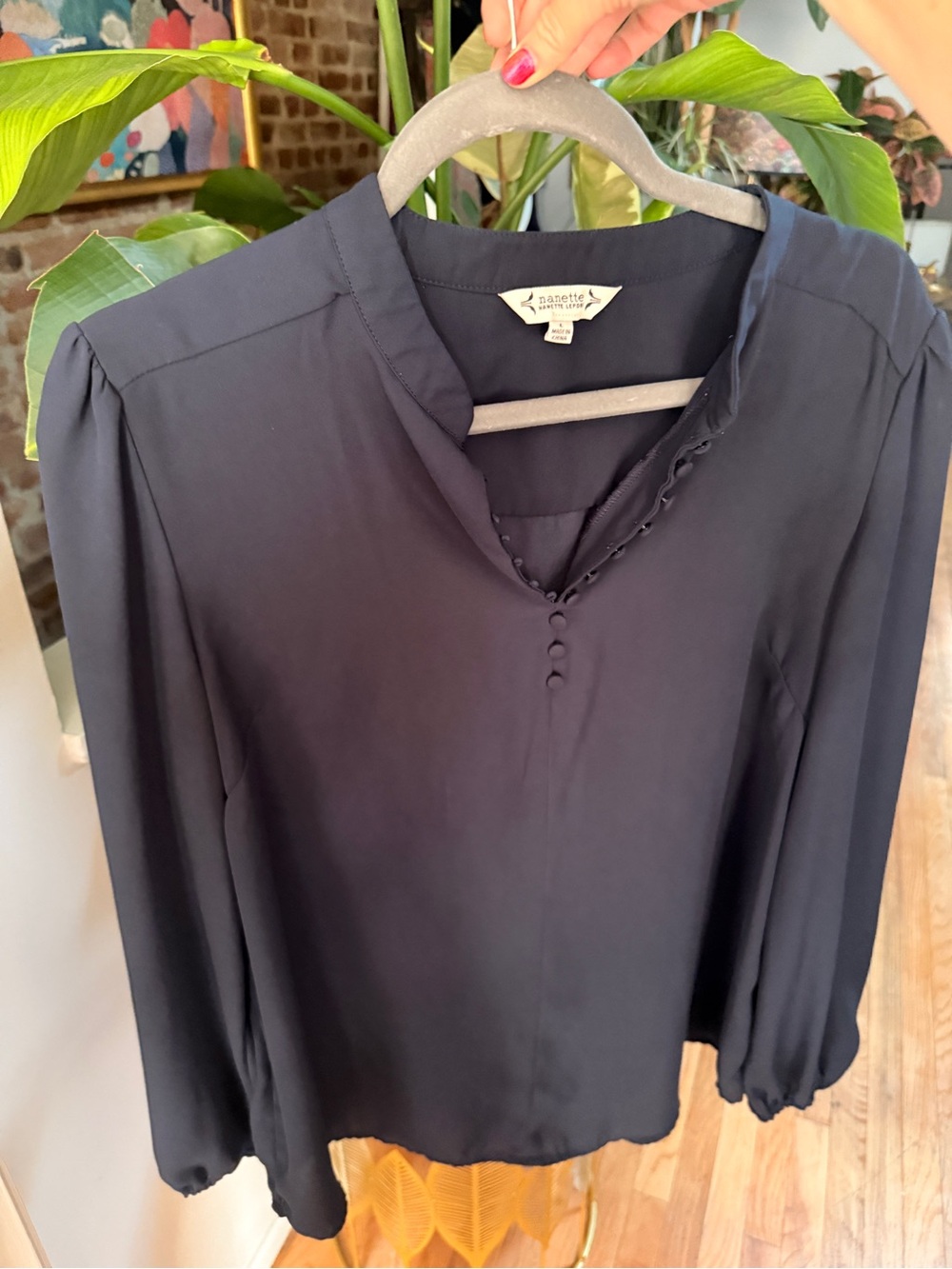 Nanette Lepore Navy Peasant Blouse | Size Large | Excellent condition